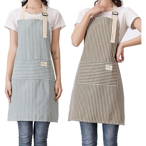 Lntyq Schürze, 2er-Set Küchenschürzen, verstellbare Latzschürze mit 2 Taschen für Männer und Frauen (1/5)