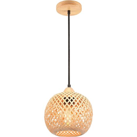 Suspension en Bambou Tissage Lustre Style bohème Abat-jour en bambou Lampe de plafond Vintage Luminaire Plafonnier de Décoration pour Restaurant, Salon, Cuisine, Café (1/5)
