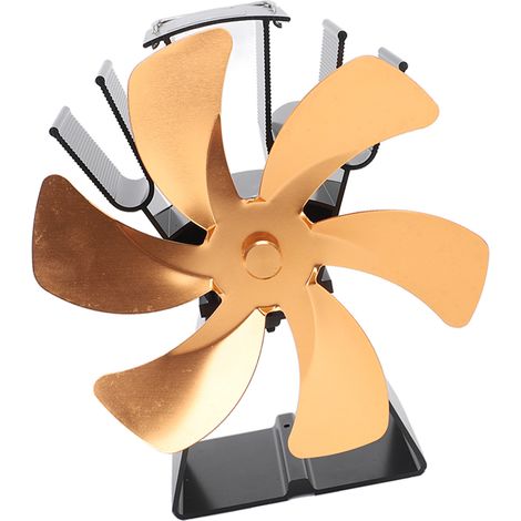 Ventilateur de table à 6 pales, alimenté par la chaleur, en alliage d'aluminium, avec commande manuelle, pour poêles à bois et brûleurs à granulés, couleur or. (1/5)