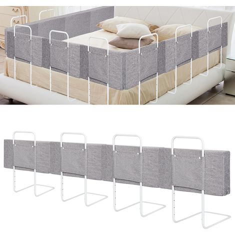 Wolketon 4x50cm Barrières de Lit Bébé, 200cm Barriere de Securite Enfant Lit, Réglable En Hauteur, armature de lit pour les tout-petits,Gris 28cm