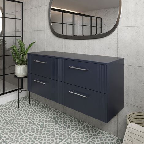 Nuie Deco Satin Soft Black 1200mm Wall Hung 4 Drawer Vanity Unit with Worktop - DPF1493W2 (1/5)