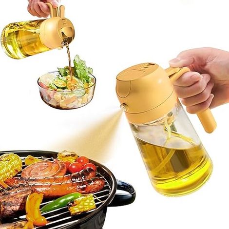 Pulverizador de aceite de cocina, botella dispensadora de aceite de oliva de 470 ml, botella de aceite de cocina 2 en 1, botella de aceite de vidrio premium (naranja)