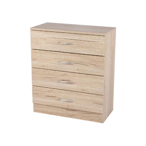 Commode 4 tiroirs 60x30x70 cm en panneaux de particules décor chêne clair – Design moderne pour chambre ou entrée – Urban Living