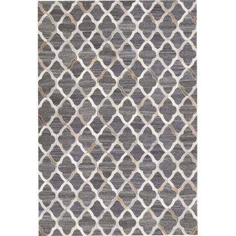Tappeto Pelle Jacquard Grigio Beige Motivo a Quadrifoglio 140 x 200 cm Rolunay