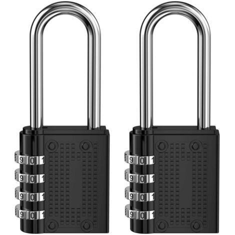 Lot de 2 cadenas à combinaison à 4 chiffres, armoire de gym, à code réinitialisé, cadenas pour classeurs (noir) (1/5)