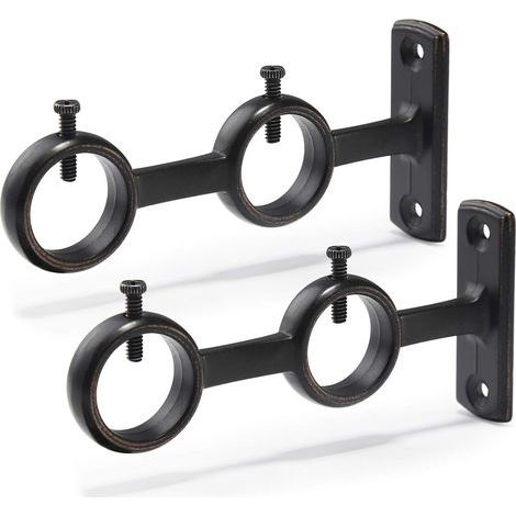 Supporti a doppio gancio per asta per tende da soggiorno o camera da letto (neri) (2 pezzi) (1/5)