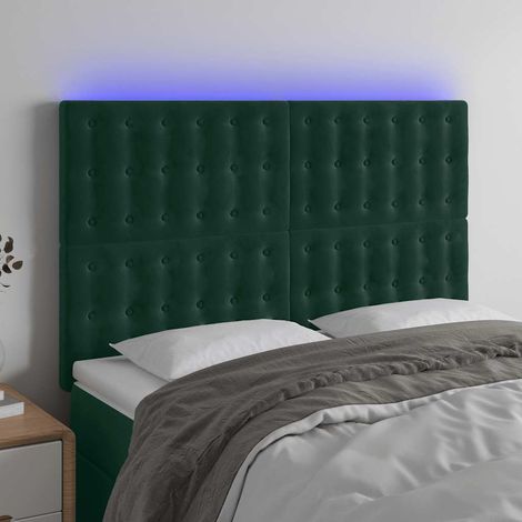 LED Kopfteil Dunkelgrün 144x5x118/128 cm Samt (1/5)
