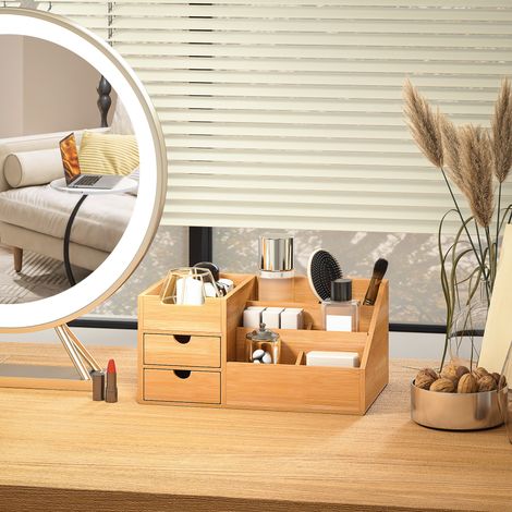 Organizer Scrivania in Bambù, Portaoggetti Multifunzionale con 2 Cassetti e 7 Scomparti Portaoggetti, Organizzatore per Ufficio, 33x20.5x15.5 cm (1/5)