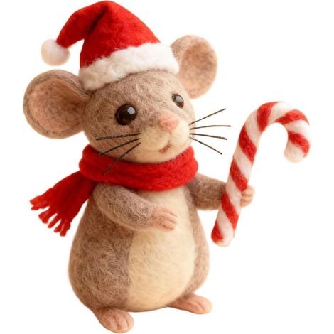 Souris De Noël En Feutre - Figurine En Laine Feutrée À L'Aiguille - Décoration Festive Pour Intérieur - Lot De 1