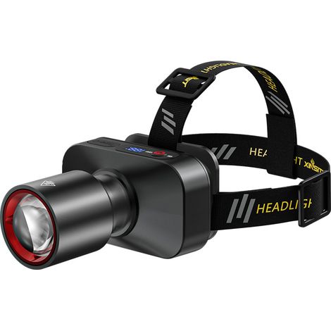 Lampada frontale a LED ricaricabile, lampada frontale leggera, super luminosa, con fascio luminoso zoomabile e orientabile a 90 gradi, ideale per escursionismo, campeggio e caccia. (1/5)