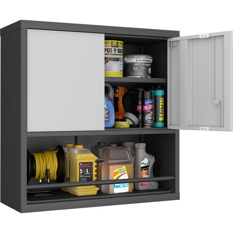 Armoire de rangement murale en acier avec 2 portes et étagères réglables, armoire verrouillable noire pour cuisine, salon et bureau (1/5)