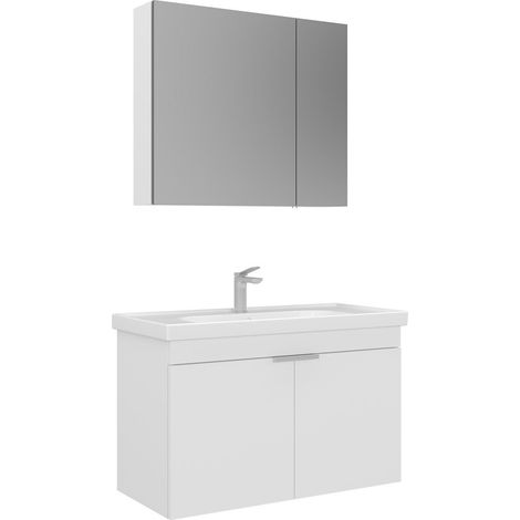 Waschtisch-Set mit Spiegel (2-teilig) "Desna 90" – 90 x 45 x 58 cm – Mattweiß (1/4)