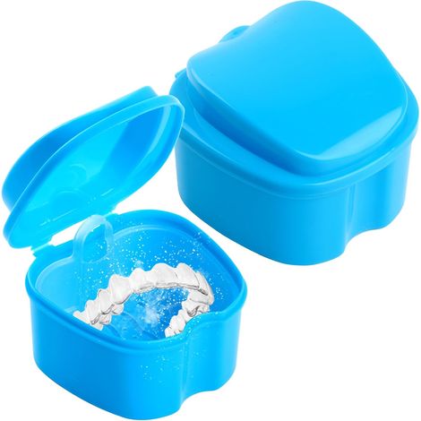 Lot de 2 boîtes pour prothèses dentaires, étui de bain pour prothèses dentaires, boîte pour appareil orthodontique, boîte de bain portable pour prothèses dentaires. (1/5)