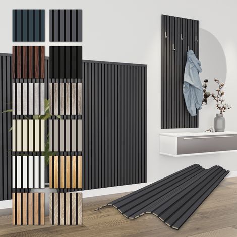 HEXIM Lamellen Akustikpaneele Comfort 0,83 m² MDF Holz flexible Wandpaneele 138,5x60cm Wandverkleidung schalldämmend (4x 1,385 Meter - 3,32 m², Black Lead)