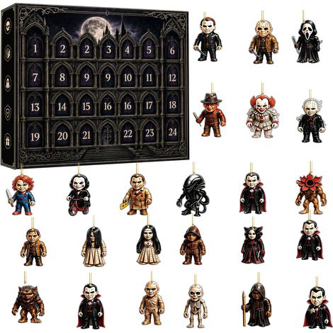 Calendrier de compte à rebours d'Halloween gothique, boîte surprise, décoration d'Halloween, pendentif double face en acrylique, coffret cadeau amusant (1/5)