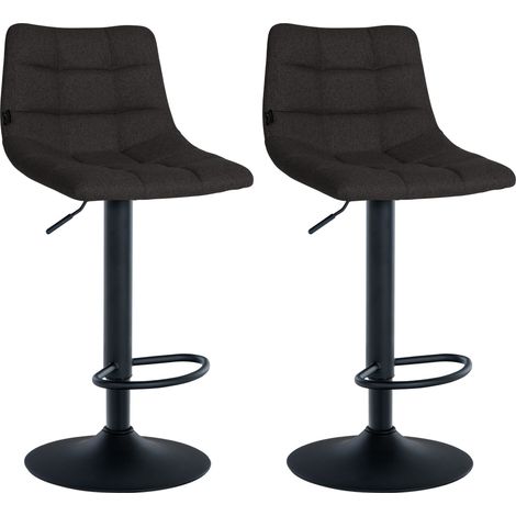 Set di 2 sgabelli da bar in tessuto grigio, base in metallo nero, altezza regolabile e poggiapiedi TDB10617