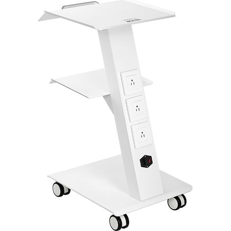 VEVOR Chariot de Laboratoire, Chariot a Service Medicale avec Prise Integree, Dessert Mobile en Metal a 3 Couches, avec Roues Pivotantes, Charge 100 kg, pour Laboratoire, Clinique, Beaute, Salon