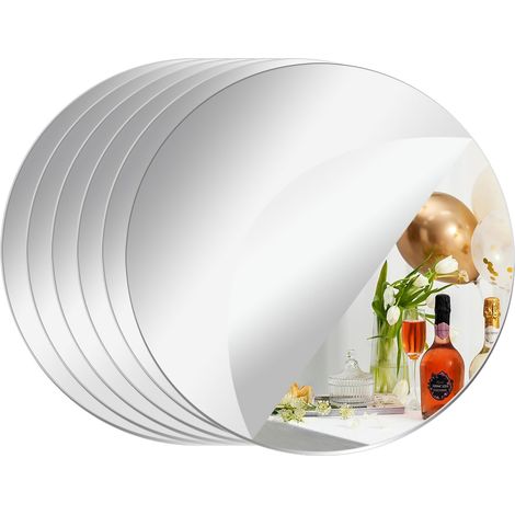 Lot de 6 carreaux de miroir ronds pour décorations de table, plateaux miroir, miroirs ronds plats pour décorations de table, assiettes à bougie miroir pour décorations de table (1/5)