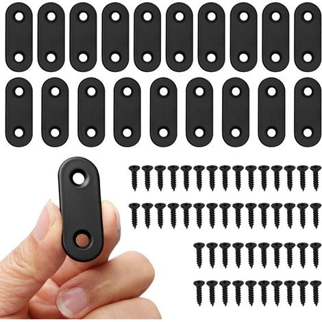Support plat pour meubles - Acier inoxydable - Lot de 20 - Noir (1/2)