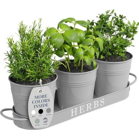 Set of 3 Indoor Planters with Tray, Metal Window Sill Flower Pots with Drainage for Indoor or Outdoor Plants (Cool Grey) (1/5)