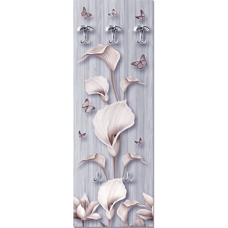 Appendiabiti da parete 46x125 Calle Shabby con stampa, attaccapanni con 5 ganci