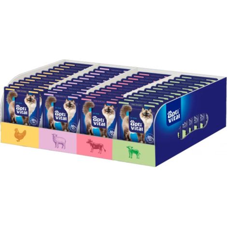 Sobres de comida húmeda para gatos OptiVital, 4 sabores, 112 x 85 g