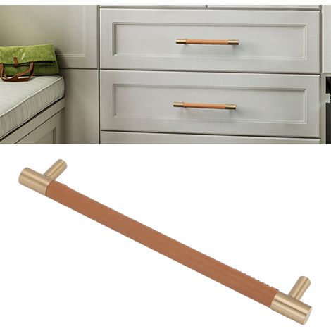 Möbeltürgriffe aus Messing und Leder, nordischer Stil, luxuriöse Ausführung, heller bis mittlerer Farbton – 224 mm Lochabstand (1/5)