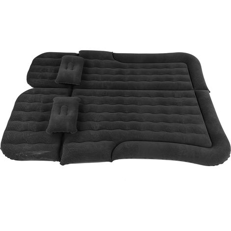 2-in-1 Multifunktionale aufblasbare Reisematratze – Weiches, beflocktes PVC-Ruhekissen für Auto und SUV, Schwarz