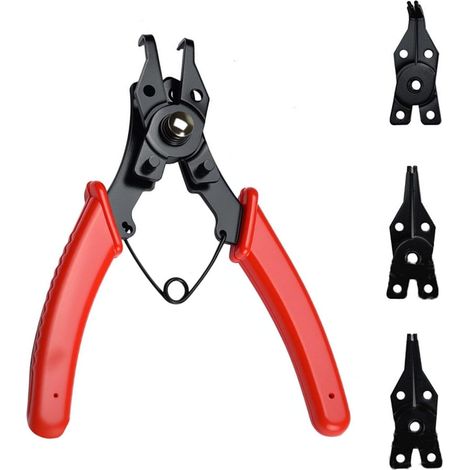 Pince à bague de retenue interne externe convertible 4 en 1 avec mâchoire de 45/90 degrés en acier - Pince antidérapante - Outil de retrait de bague de verrouillage de circlip pour réparation (1/5)