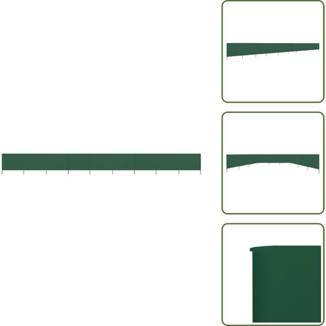 The Living Store Paravent 9 panneaux Tissu 1200 x 80 cm Vert - Paravent anti-vent