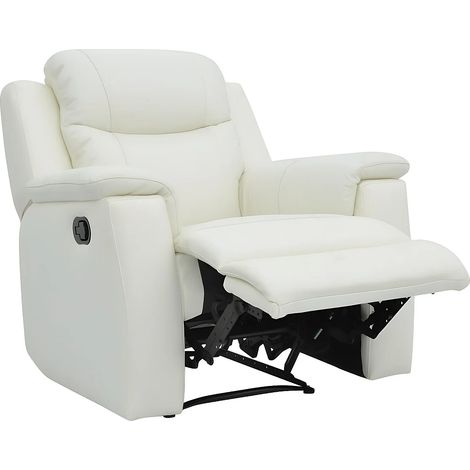Vente-Unique – Fauteuil relax cuir de vachette – blanc ivoire – Système de levier ajustable – 1 place – Charge maximale 120 kg (1/3)