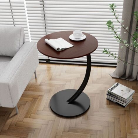 Table d'appoint en acajou 60 x 40 x 38 cm – Design en forme de C pour espaces réduits – Surface lisse et imperméable – Installation facile (1/5)
