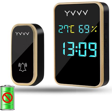 ZOLGINAH Timbre Inalámbrico Exterior Impermeable Automático Sin Batería Pantalla de Temperatura, Humedad y Hora, Timbre Inalámbrico con 38 Melodías y 4 Niveles de Volumen (1/5)