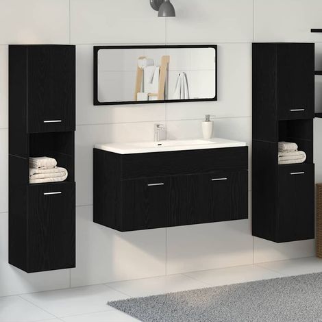 Badezimmermöbel-Set 4 pcs Schwarz Eichen-Optik Holzwerkstoff