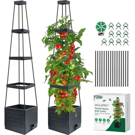 Lot de 2 Jardinière Surélevée avec Treillis,145cm Arrosage Automatique Jardiniere Tomate,Tuteur Tomate,pour Plantes grimpantes,Auto-arrosage,Support réglable pour vign (1/5)