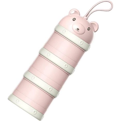Réservoir de stockage de lait en poudre pour bébé portable à 3 couches (ours rose),