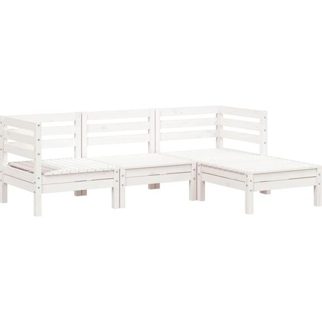 Maison Exclusive - Gartensofa 3-Sitzer mit Hocker Weiß Massivholz