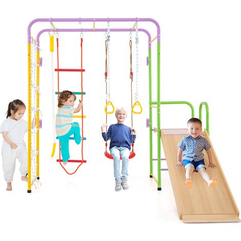 Costway – Aire de jeux 8-en-1 avec toboggan et balançoire réglable – Structure en métal – Charge 100kg – Pour enfants 3 ans et plus (1/5)