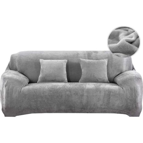 Sofabezug, Stretch-Sofabezug, dicker 3-Sitzer-Sofabezug aus Samt, einfach anzupassen, elastischer Stoff, Sofa- und Haustierschutz (grau)-