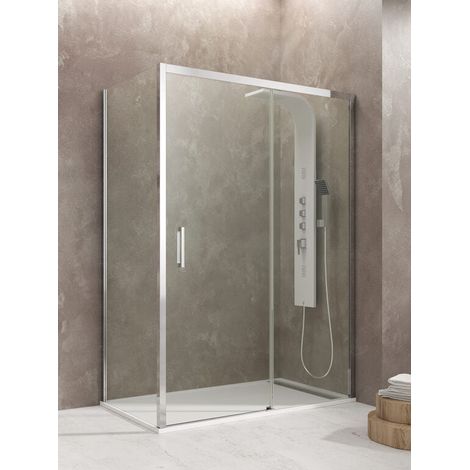 Mampara de ducha angular frontal 1+1 con lateral fijo AKTUAL 150x80 cm cristal Transparente (1/5)
