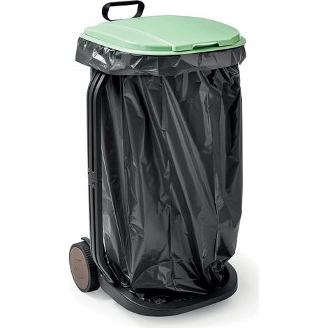 Müllsackwagen aus recyceltem Kunststoff für Laub und getrennte Abfallsammlung, mit Deckel und Rädern, hergestellt in Italien, Schwarz (1/5)