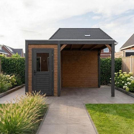 Abri de jardin en bois Veya 4.56x2.59m - 11.81m2 - Ep. 28mm - Traité (1/4)