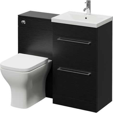 Napoli 390 Nero Oak 1000mm 2 Drawer Vanity Unit Toilet Suite with Glide Basin - 1000mm - Chrome 320mm HandleWith Kingston Toilet Pan and Seat