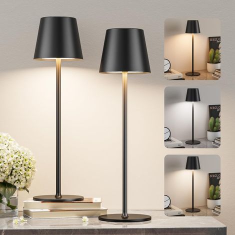 Lampe de Chevet Tactile Sans fil Lot de 2,Petite Lampe Led Rechargeable pour Table Bureau la Chambre/Salon/Exterieur,a Pile 5200mah(7-40h),IP54,pour Enfant Fille Ado Adulte,3 Intensité,Noir (1/5)