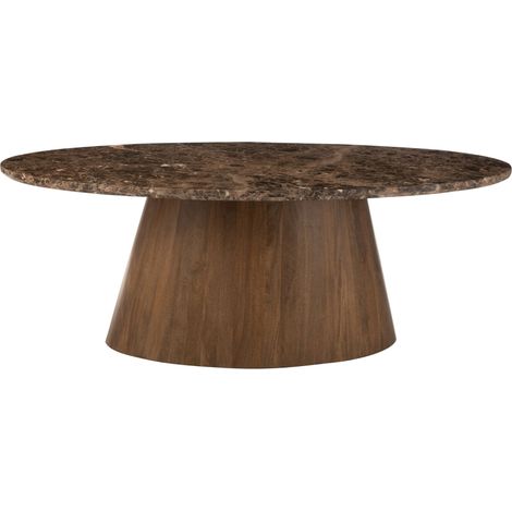 Hellin – Table à manger ovale en bois de manguier et marbre marron L210 10 places – Plateau 50mm – Esthétique raffinée pour salle à manger (1/5)