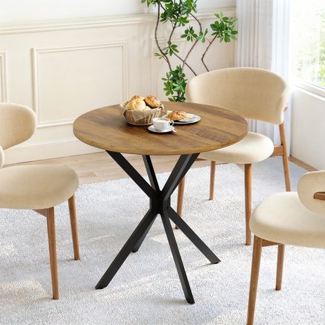 Runder Esstisch – 80 x 75 cm – Küchentisch im rustikalen Stil mit X-Füßen und verstellbaren Gleitern – Retro-Braun und Schwarz (1/5)