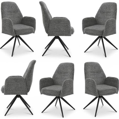 Bon Furni Chenilla Silla de comedor Gris Pizarra, Set de 6, giratoria 360°, ergonómica con alta elasticidad y reposabrazos