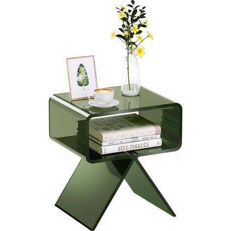 VEVOR Tavolino in Acrilico con Ripiano, Tavolo da Caffe per Soggiorno, Camera da Letto, Decorazione per la Casa, 30 x 39,1 x 43 cm, Moderno Tavolino da Divano Rettangolare in Acrilico, Verde