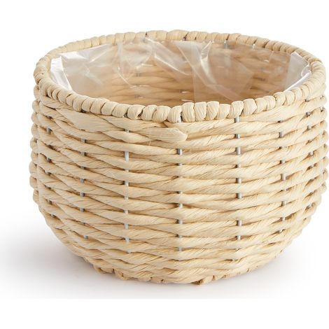 Paco Home Blumentopf Übertopf Groß Blumenkübel Innen Pflanzentopf Set Korb Geflochten Holz Creme, 2pcs Set / Design 8