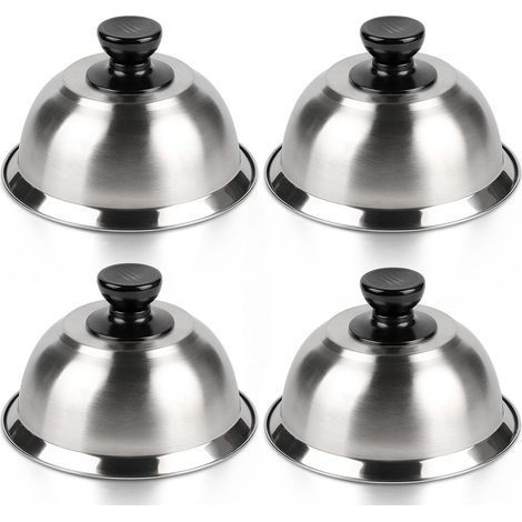 4X Cloche pour Hamburger INOX 16 7cm, Cloche Chauffante pour Fondre Le Fromage, Cloche de Cuisson Burger avec, Cloche à Chaleur pour Steak (1/5)